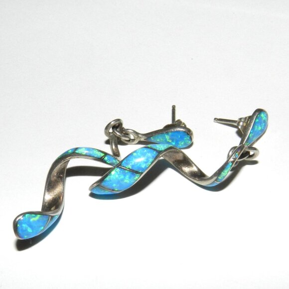 Vintage Andrew Dewa Zuni Signed Spiral Opal Sterling Silver Earrings - Picture 9 of 12